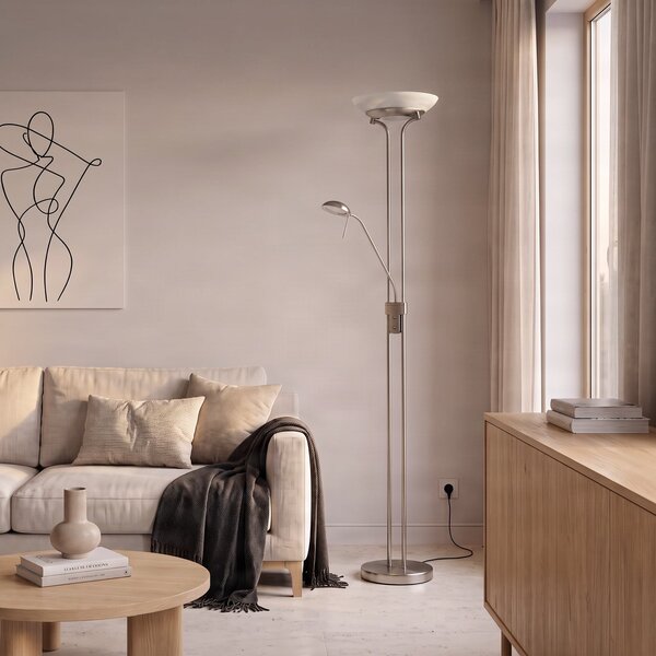 Podne Lampa Lindby, Yveta, prigušiv, Metalik, Dnevna soba, Metal, Moderan