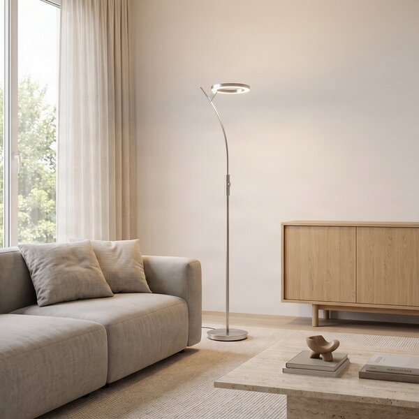 Lindby LED podna lampa Darion, siva, metalna, prigušiva, 180cm, prigušiva, Sivo, Dnevni boravak/blagovaonica, Metal