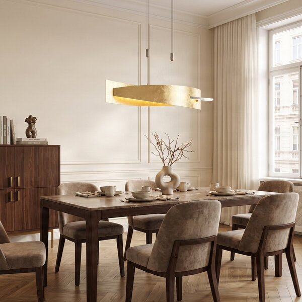 Lucande LED visilica Marija, 101 cm, zlatne boje, prigušivanje, prigušiva, Zlato / mjed, Dnevni boravak/blagovaonica, Metal