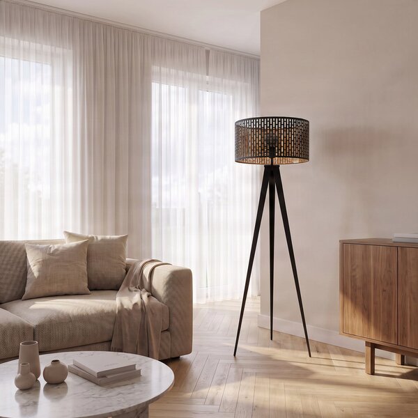 Podne Lampa Lindby, Thoralf, Crno, Dnevna soba, Metal
