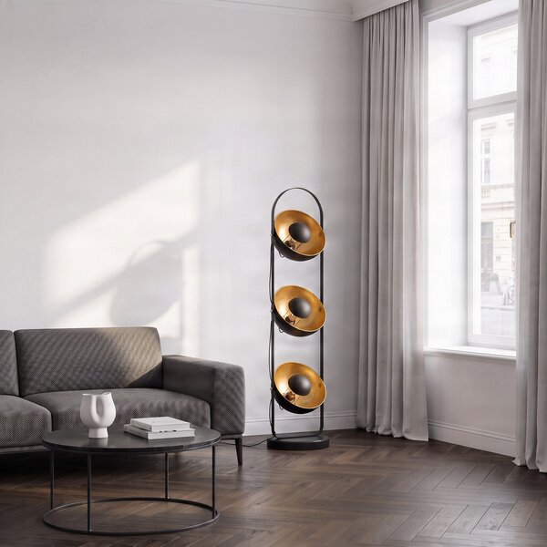 Podne Lampa Lindby, Muriel, Crno, Dnevna soba, Metal, Moderan