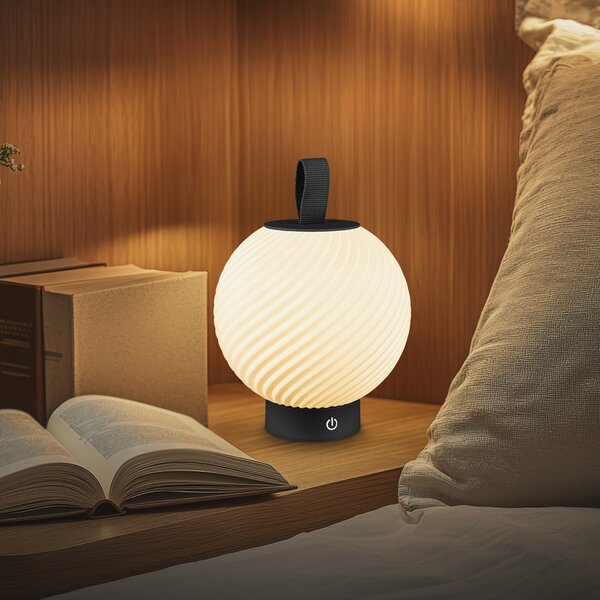 Briloner Brilo Unplugged Globe LED punjiva stolna lampa, crna/bijela, IP44, prigušiva, Crno, Područje hodnika, Plastika