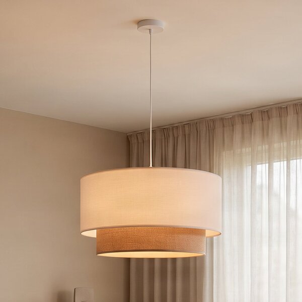 Duolla Boho viseća lampa, ekru/smeđa, Ø 45 cm, tkanina, prigušiva, Bež, Dnevni boravak/blagovaonica, Tkanina / tekstil