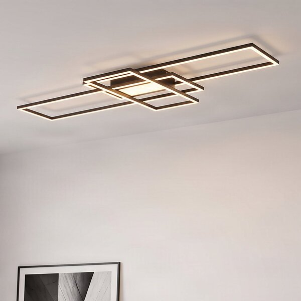 Lindby Ismera LED stropna svjetiljka 3 okvira, antracit, prigušiva, Crno, Dnevni boravak/blagovaonica, Metal