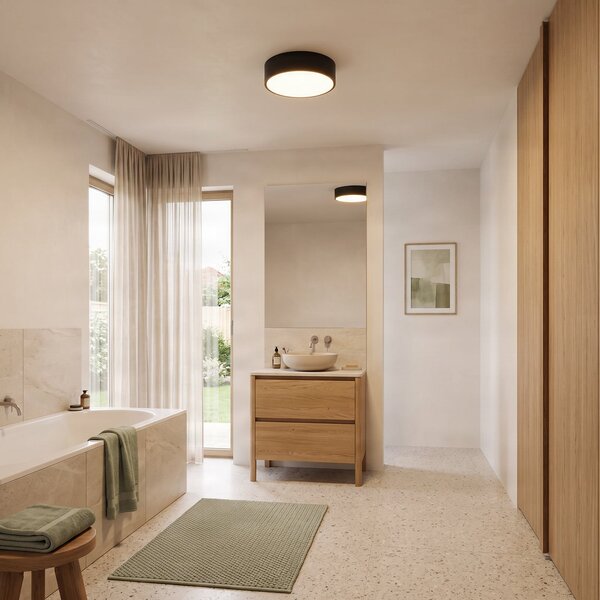 TEMAR LIGHTING Stropna svjetiljka Cleo 300, IP54, Ø 30 cm crna, prigušiva, Crno, Dnevni boravak/blagovaonica, Metal