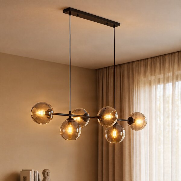 EMIBIG LIGHTING Staklena viseća svjetiljka, 8 lampica, crna, grafit, staklo, E14, prigušiva, Crno, Dnevni boravak/blagovaonica, Staklo, Metak