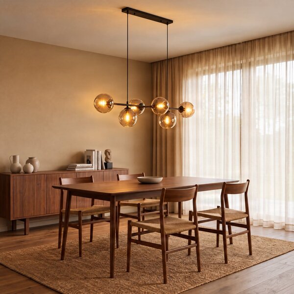 EMIBIG LIGHTING Staklena viseća svjetiljka, 8 lampica, crna, grafit, staklo, E14, prigušiva, Crno, Dnevni boravak/blagovaonica, Staklo, Metak