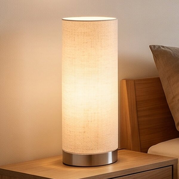 Lindby stolna lampa Ronja, visina 26 cm, krem boja, tekstil, prigušiva, Bež, spavaća soba, Tkanina / tekstil