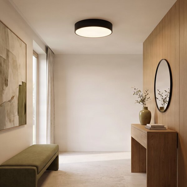 TEMAR LIGHTING Stropna svjetiljka Cleo 400, crna, senzor, IP20, Ø 40 cm, metalna, Crno, Dnevni boravak/blagovaonica, Metal