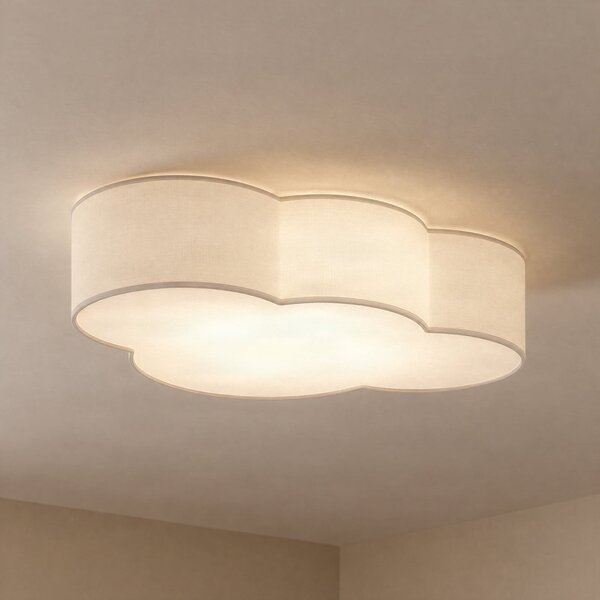 TK Lighting Stropna svjetiljka Cloud, bijela, tekstil, dužina 62 cm, E27, 4 žarulje., prigušiva, Bijela, Dnevni boravak/blagovaonica, Tkanina / tekstil