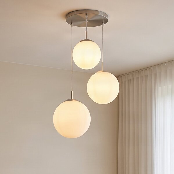 Lindby viseća lampa Heleska, bijela, staklo, 3 žarulje, Ø 47cm, prigušiva, Bijela, Dnevni boravak/blagovaonica, Staklo, Zavjese u paketu