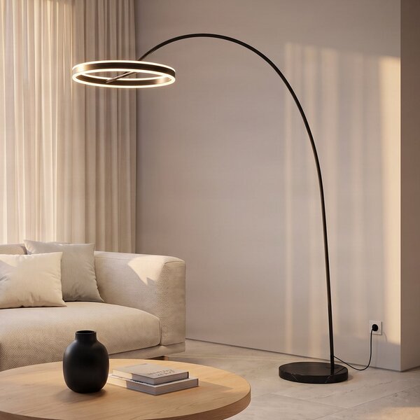 Lucande LED lučna svjetiljka Yekta, crna, 183 cm, prigušiva, prigušiva, Crno, Dnevni boravak/blagovaonica, Metal