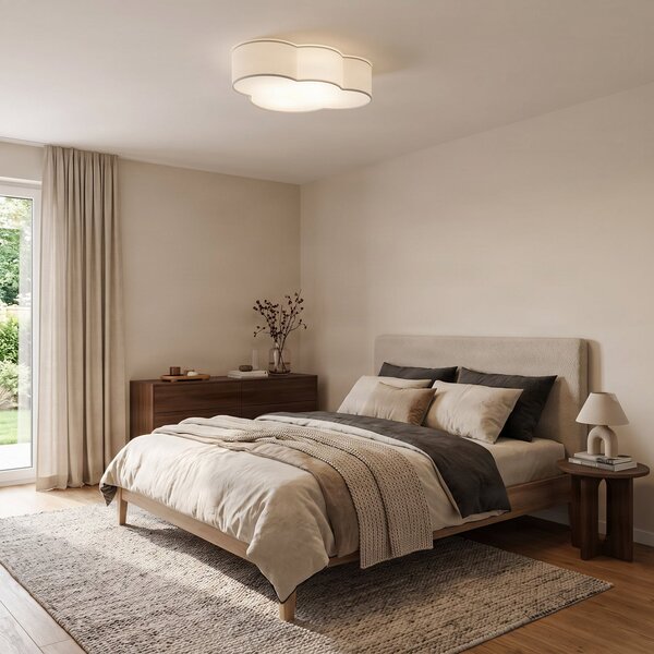 TK Lighting Stropna svjetiljka Cloud, bijela, tekstil, dužina 62 cm, E27, 4 žarulje., prigušiva, Bijela, Dnevni boravak/blagovaonica, Tkanina / tekstil