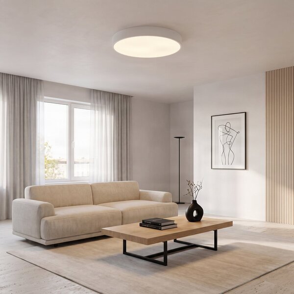 TEMAR LIGHTING Plafonjera Cleo, Ø 60 cm, IP20, bijela, metal, E27, prigušiva, Bijela, Dnevni boravak/blagovaonica, Metal