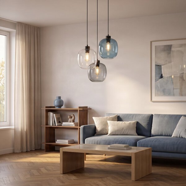 TK Lighting Viseće svjetlo Elio, staklo, plavo/prozirno/sivo, Ø 52 cm, 3 žarulje, prigušiva, Providna, Dnevni boravak/blagovaonica, Staklo, Zavjese u paketu