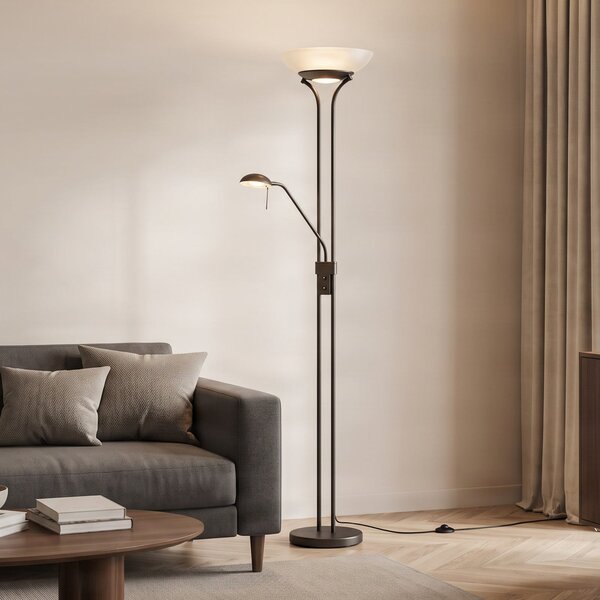 Lindby Yveta LED podna lampa, boje hrđe, lampa za čitanje, dimabilna, prigušiva, Smeđa / hrđa, Dnevni boravak/blagovaonica, Metal, Svjetlo za čitanje