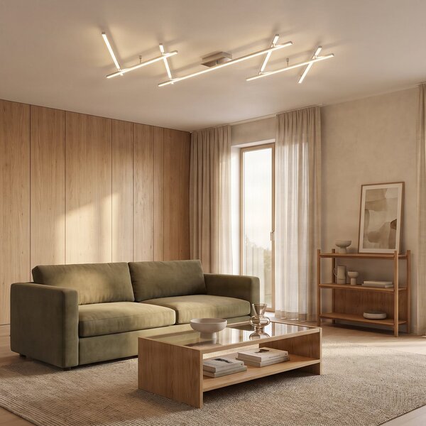 Lindby Kerem LED stropna svjetiljka, 345 cm, boja nikla, metal, prigušiva, Sivo, Dnevni boravak/blagovaonica, Metal