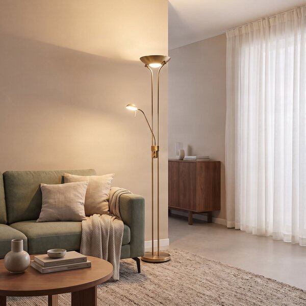 Lindby LED podna lampa Josefin, bronca, svjetlo za čitanje, prigušivanje, prigušiva, Bronca / stari mesing, Dnevni boravak/blagovaonica, Metal, Svjetlo za čitanje