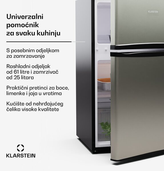 Klarstein Big Daddy Cool, hladnjak sa zamrzivačem, 61/25 l, 2 razine, nehrđajući čelik
