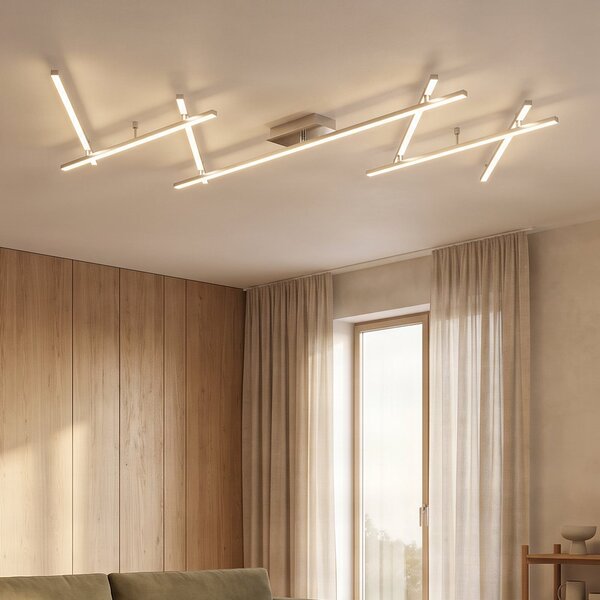 Lindby Kerem LED stropna svjetiljka, 345 cm, boja nikla, metal, prigušiva, Sivo, Dnevni boravak/blagovaonica, Metal
