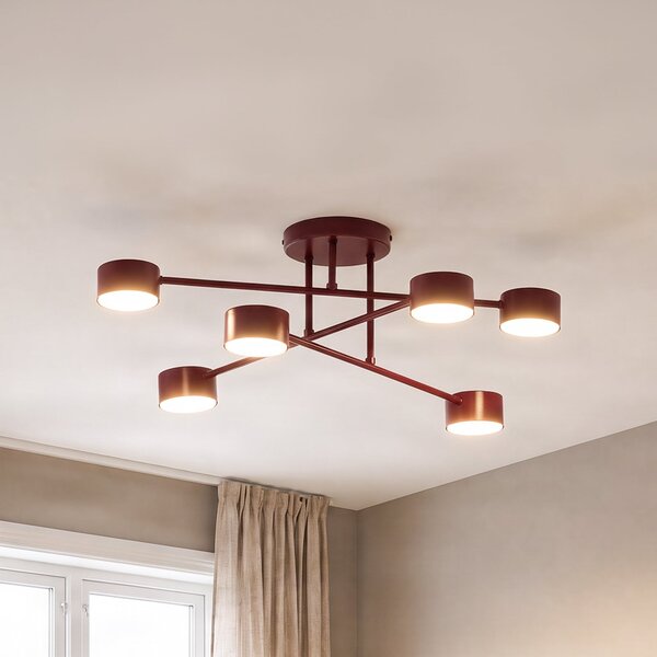EMIBIG LIGHTING Stropna svjetiljka HALO, tamnocrvena, Ø 60 cm, 6 svjetiljki, metal, GX53, prigušiva, Crvena, Dnevni boravak/blagovaonica, Metal, Strop polukružni s prostorom