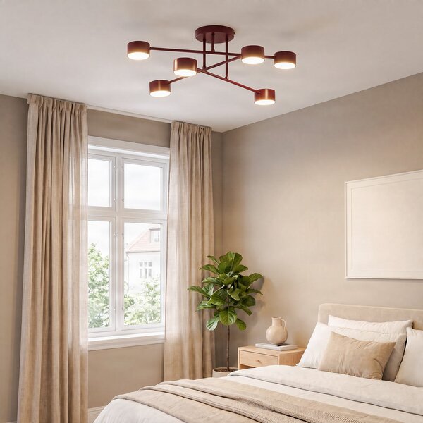 EMIBIG LIGHTING Stropna svjetiljka HALO, tamnocrvena, Ø 60 cm, 6 svjetiljki, metal, GX53, prigušiva, Crvena, Dnevni boravak/blagovaonica, Metal, Strop polukružni s prostorom