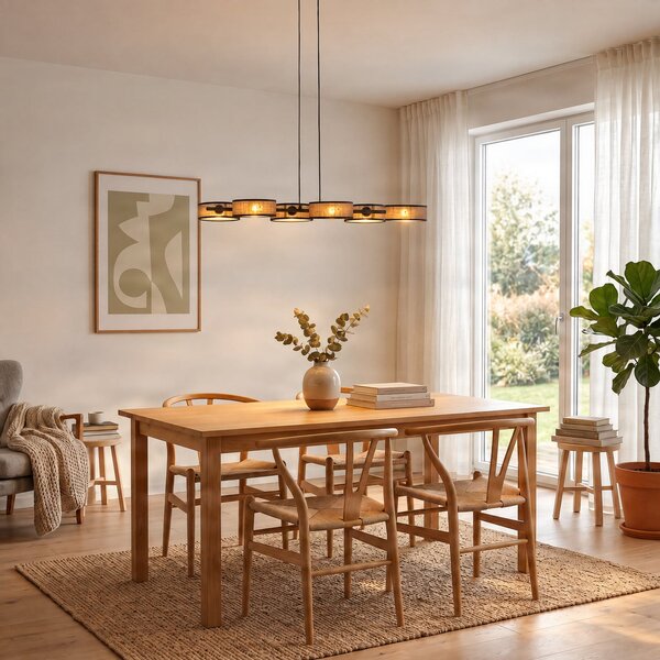 EMIBIG LIGHTING DRUMZ viseća svjetiljka, smeđa, duljina 100 cm, 6 svjetiljki, tkanina, E14, prigušiva, Smeđa / hrđa, Dnevni boravak/blagovaonica, Tkanina / tekstil