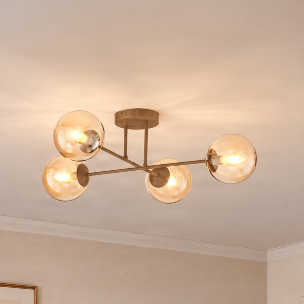 EMIBIG LIGHTING Stropna svjetiljka ROMA, bež, duljina 75 cm, 4 svjetla, staklo/metal, prigušiva, Bež, Dnevni boravak/blagovaonica, Staklo, Metak