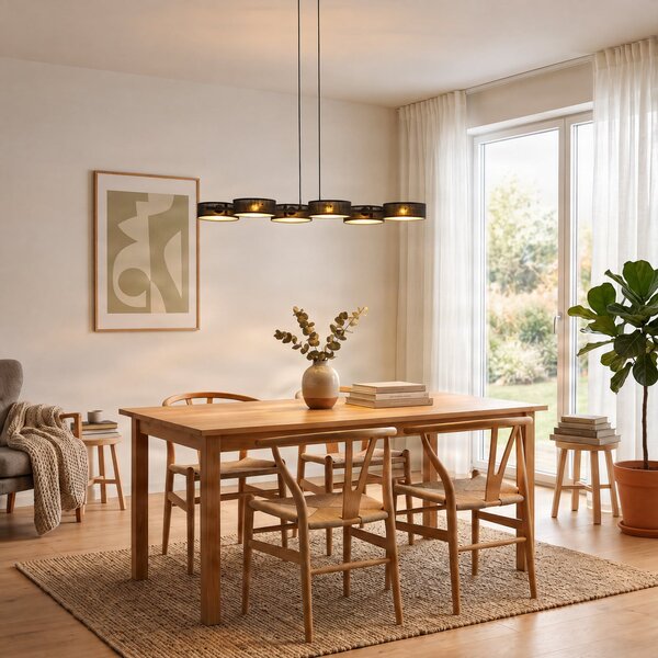 EMIBIG LIGHTING DRUMZ viseća lampa, crna, duljina 100 cm, 6 svjetiljki, tkanina, E14, prigušiva, Crno, Dnevni boravak/blagovaonica, Tkanina / tekstil