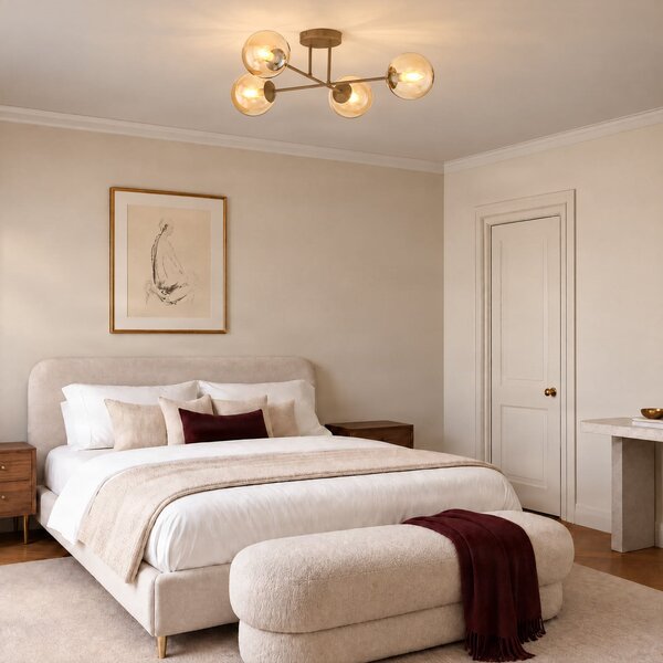 EMIBIG LIGHTING Stropna svjetiljka ROMA, bež, duljina 75 cm, 4 svjetla, staklo/metal, prigušiva, Bež, Dnevni boravak/blagovaonica, Staklo, Metak
