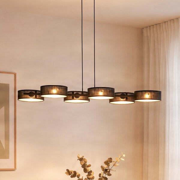 EMIBIG LIGHTING DRUMZ viseća lampa, crna, duljina 100 cm, 6 svjetiljki, tkanina, E14, prigušiva, Crno, Dnevni boravak/blagovaonica, Tkanina / tekstil
