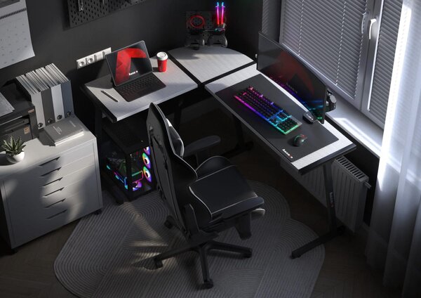 Kutni PC stolić Hyperion 6.0 (crna + bijela)