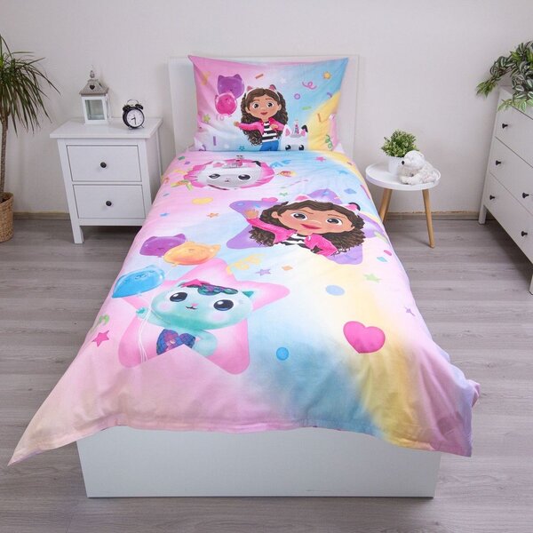 Ružičasta pamučna dječja posteljina za krevet za jednu osobu 140x200 cm Gabby's Dollhouse "Rainbow" – Jerry Fabrics