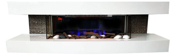 Stenski električni kamin, ElectricSun Paula Bijela Veliki, s grijanjem, s plamenom u 10 boja, sa zvukom i mobilnom aplikacijom, Š150xV46xD31cm