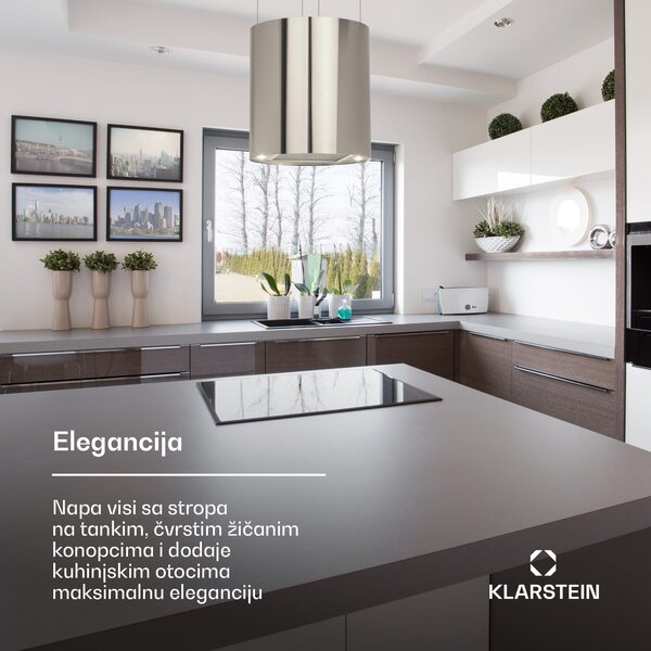 Klarstein Barett, otočna napa, Ø 38 cm, recirkulacija 522 m³/h, LED, filter s aktivnim ugljenom, nehrđajući čelik