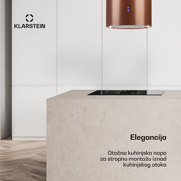 Klarstein Beretta, otočna napa, Ø 35 cm, recirkulacija, 650m³/h, LED, nehrđajući čelik