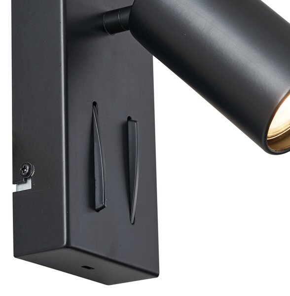 Moderna zidna svjetiljka crna 2-svjetla, nagibna s USB-C priključkom - Lesly