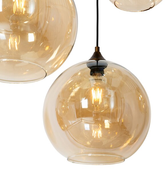 Smart Pendant Lamp Dark Bronze with Amber Glass Oval 8-Lights Incl. 8 Wifi G95 - Sandra