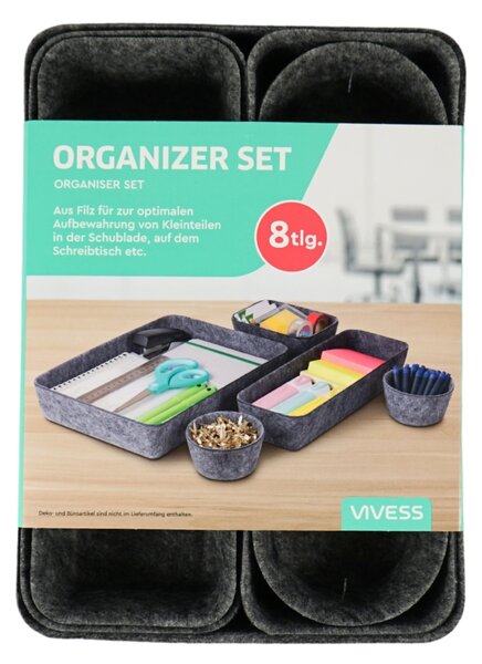 Organizer za ladice ZEMBOR - set 8 kom, sivi