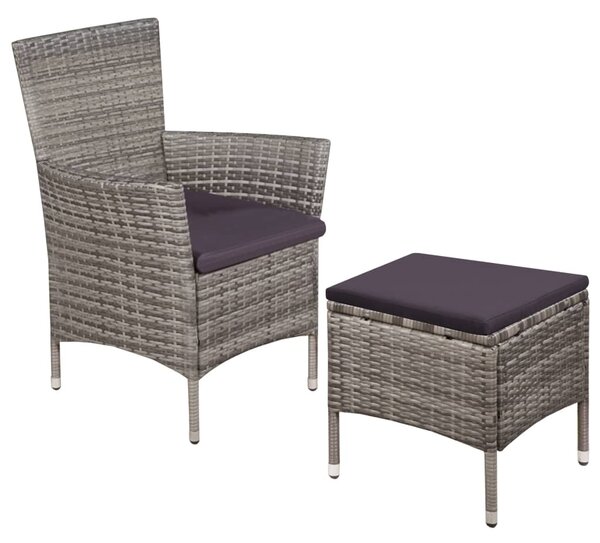 VidaXL Vrtna stolica i tabure od poliratana s jastucima sivi