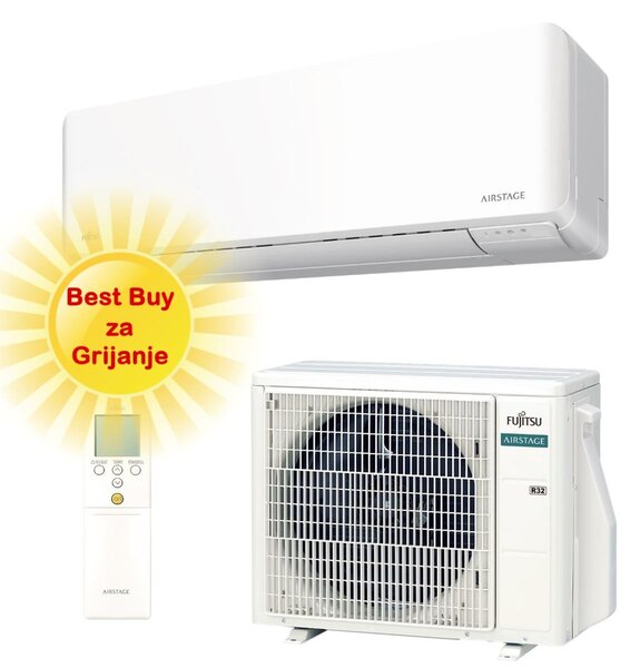 FUJITSU KLIMA UREĐAJ 2,5KW ASEH09KMCG/AOEH09KMCG- Super Eco inverter, za prostor do 25m2, A++ energetska klasa
