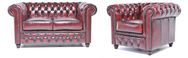 Chesterfield Set Garnitura Original Leather | 1 + 2 sjedišta | Wash Off Red