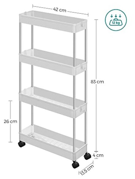 Plastična polica na kotačima CART 13,5x42x83 cm bijela