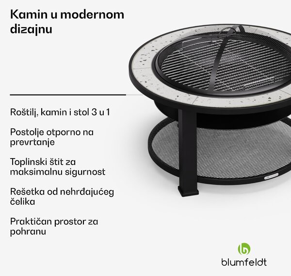 Blumfeldt Merano Avanzato 3 u 1, ložište s funkcijom roštilja, može se koristiti kao stol, 87 x 87 cm