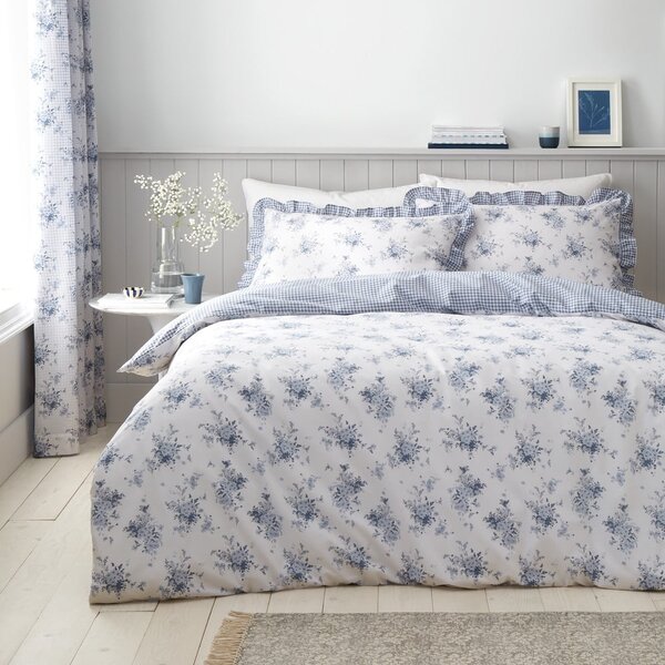 Bijela/plava posteljina za bračni krevet 200x200 cm Lucie Floral Frill – Catherine Lansfield