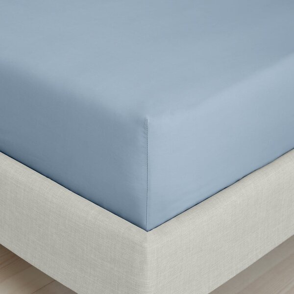 Plava plahta s gumom od pamučnog perkala 90x190 cm Cotton Percale – Bianca