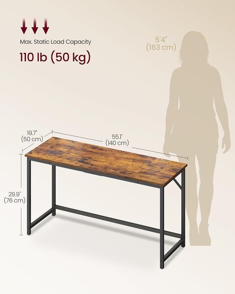 Radni stol s metalnim okvirom, 140 x 76 x 50 cm, rustikalno smeđa