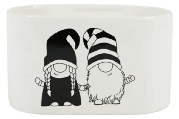 Božićna posuda za cvijeće GNOME LOVE keramička 19,5x11 cm, bijela