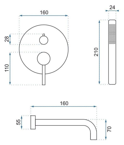 Bateria wannowa podtynkowa Rea Lungo chrom + Box