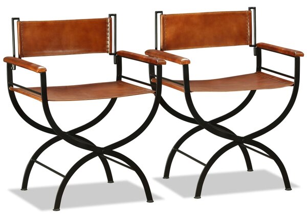 VidaXL Sklopive stolice od prave kože 2 kom crno smeđe